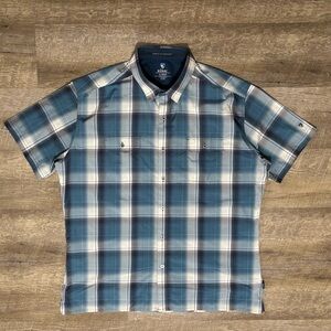 KUHL Response Mens XL Blue Plaid Short Sleeve Flap Pockets Button Shirt